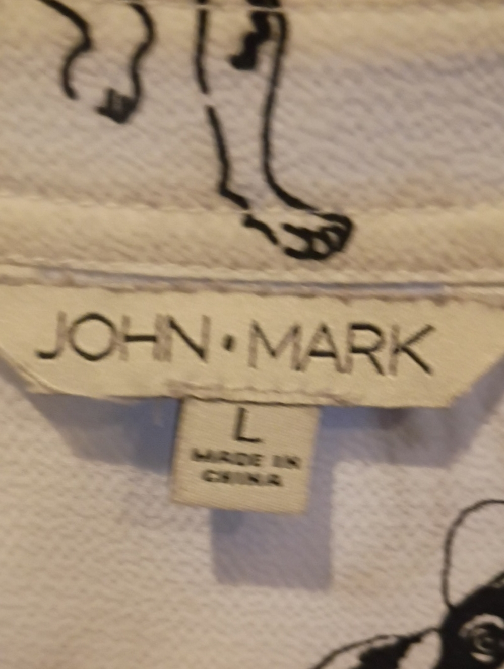 JOHN • MARK White Blouse with Black Animal Print Design